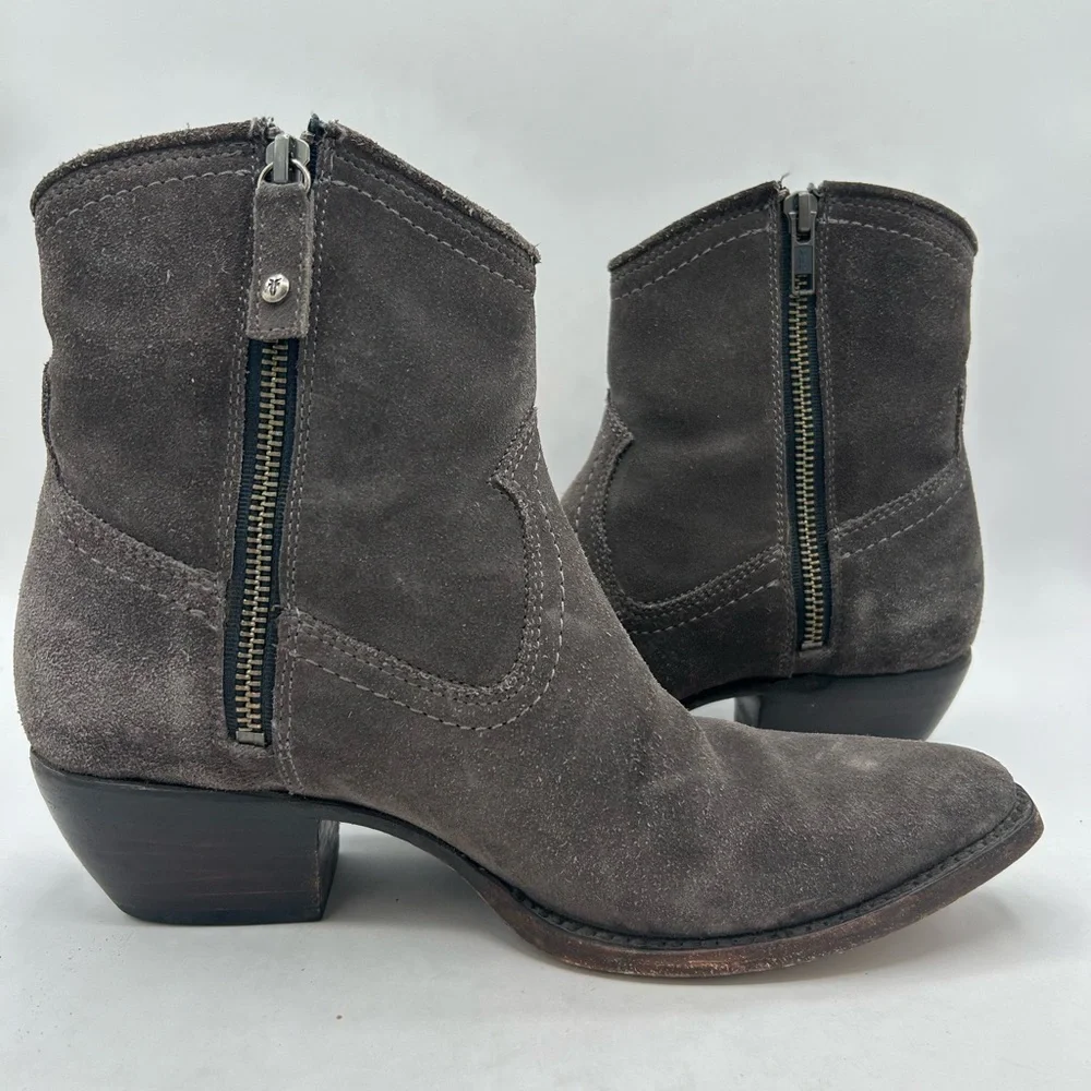 Frye Sacha Short Gray Suede Cowboy Cowgirl 
Ankle Bootie Western Womens size 7.5 - Picture 6 of 14